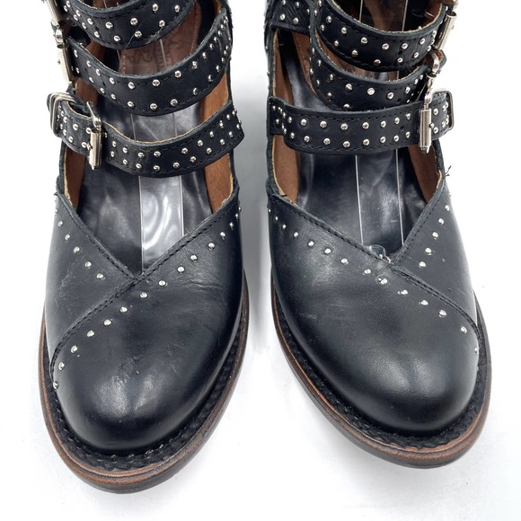 SOLD- Freebird Felicity Strappy Bootie Black Studded Buckle Leather Sz 9 - Picture 7 of 12